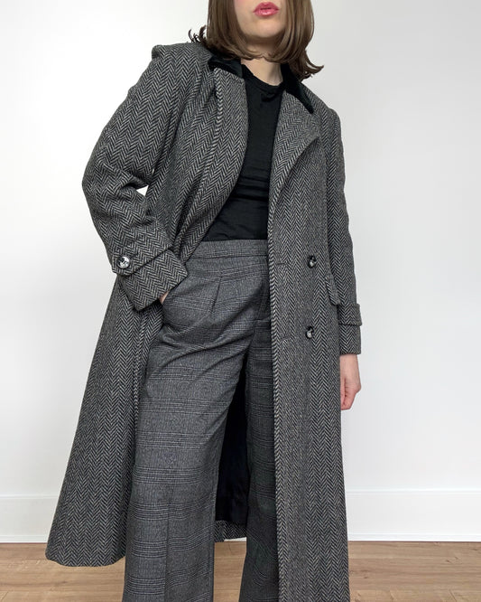 70s Wool Herringbone Top Coat