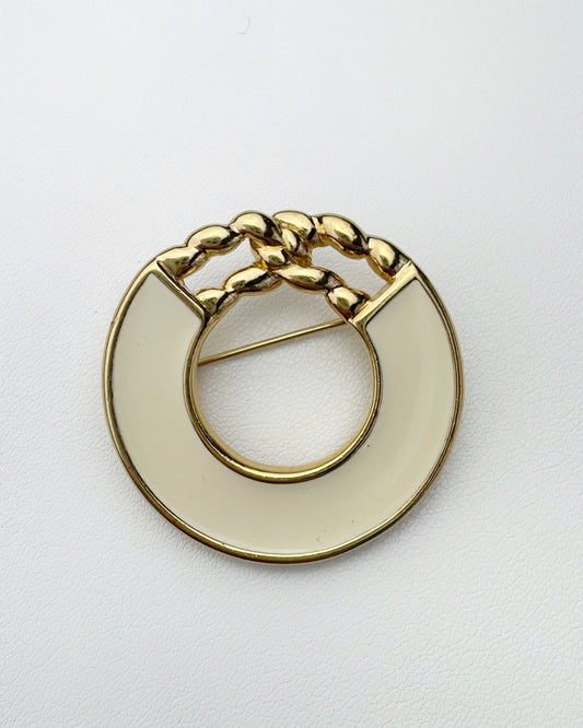 70s Nautical Rope Enamel Circle Brooch