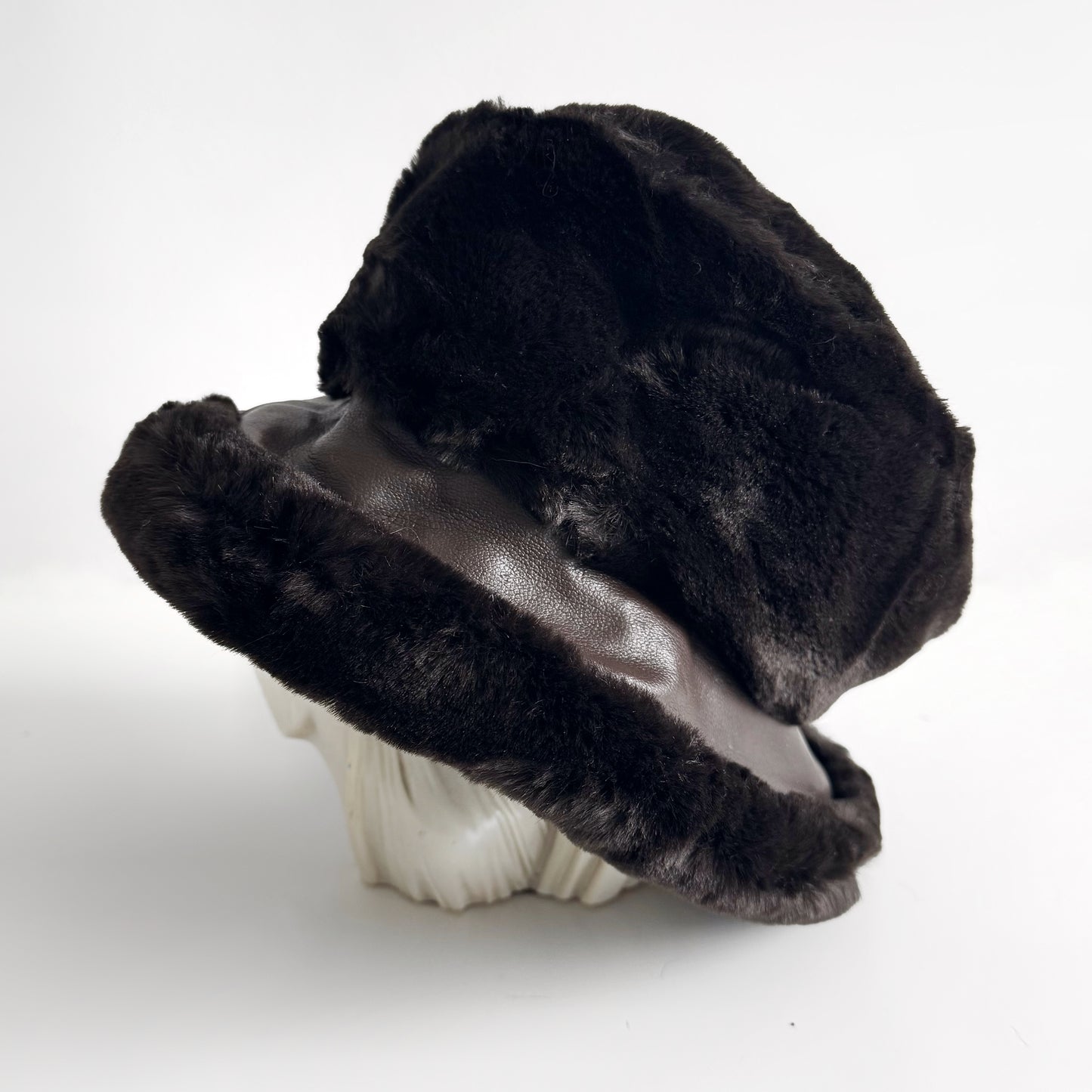 Faux Fur and Leather Italian Chocolate Brown Hat