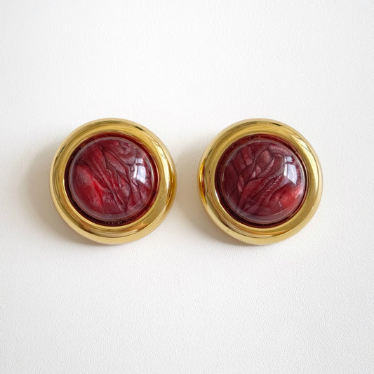 Marble Circular Clip Earrings