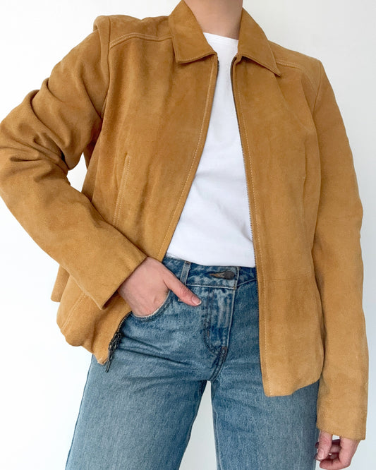 00s Genuine Suede Tan Zip Jacket