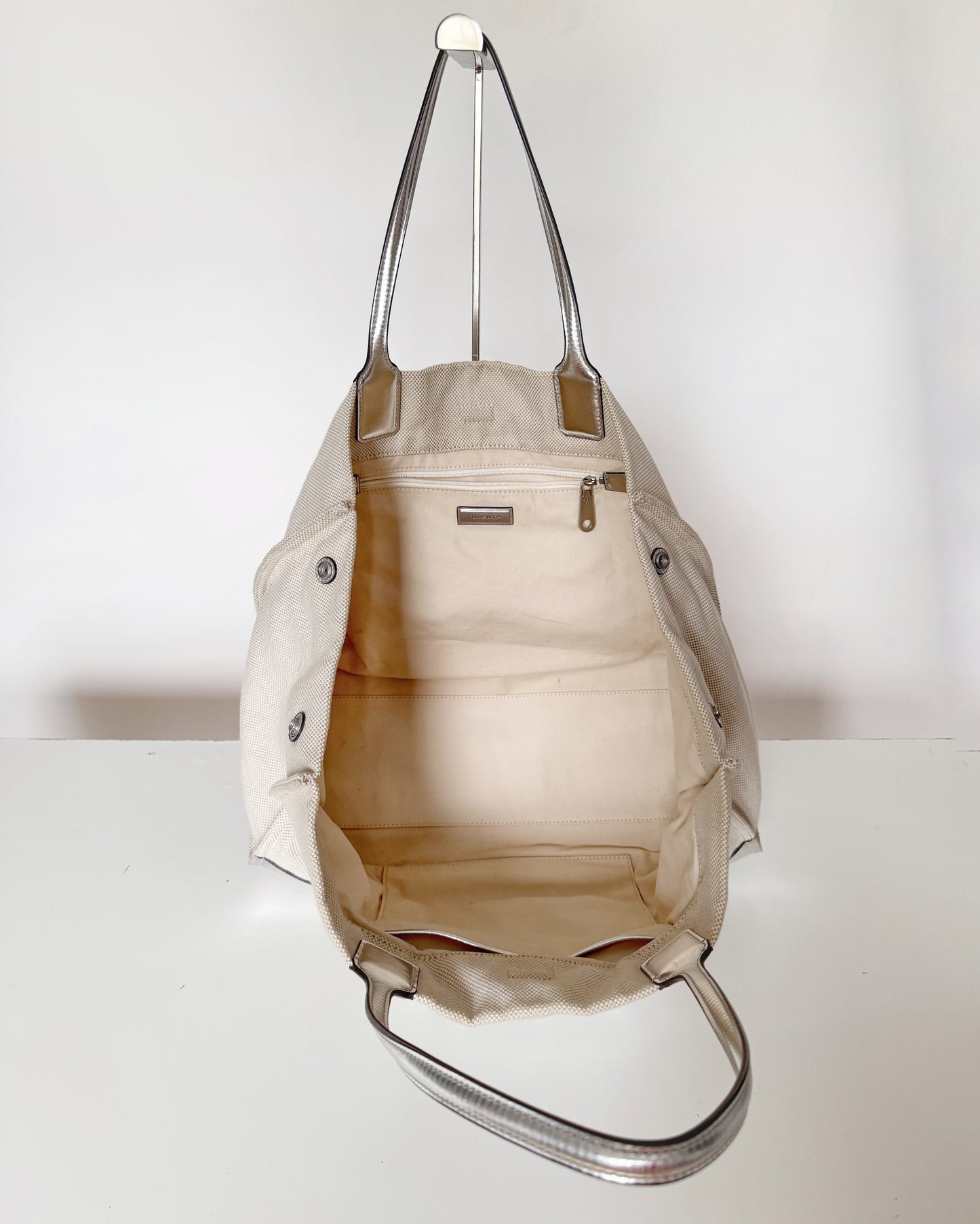 Tory Burch Canvas Logo Tote in Silver