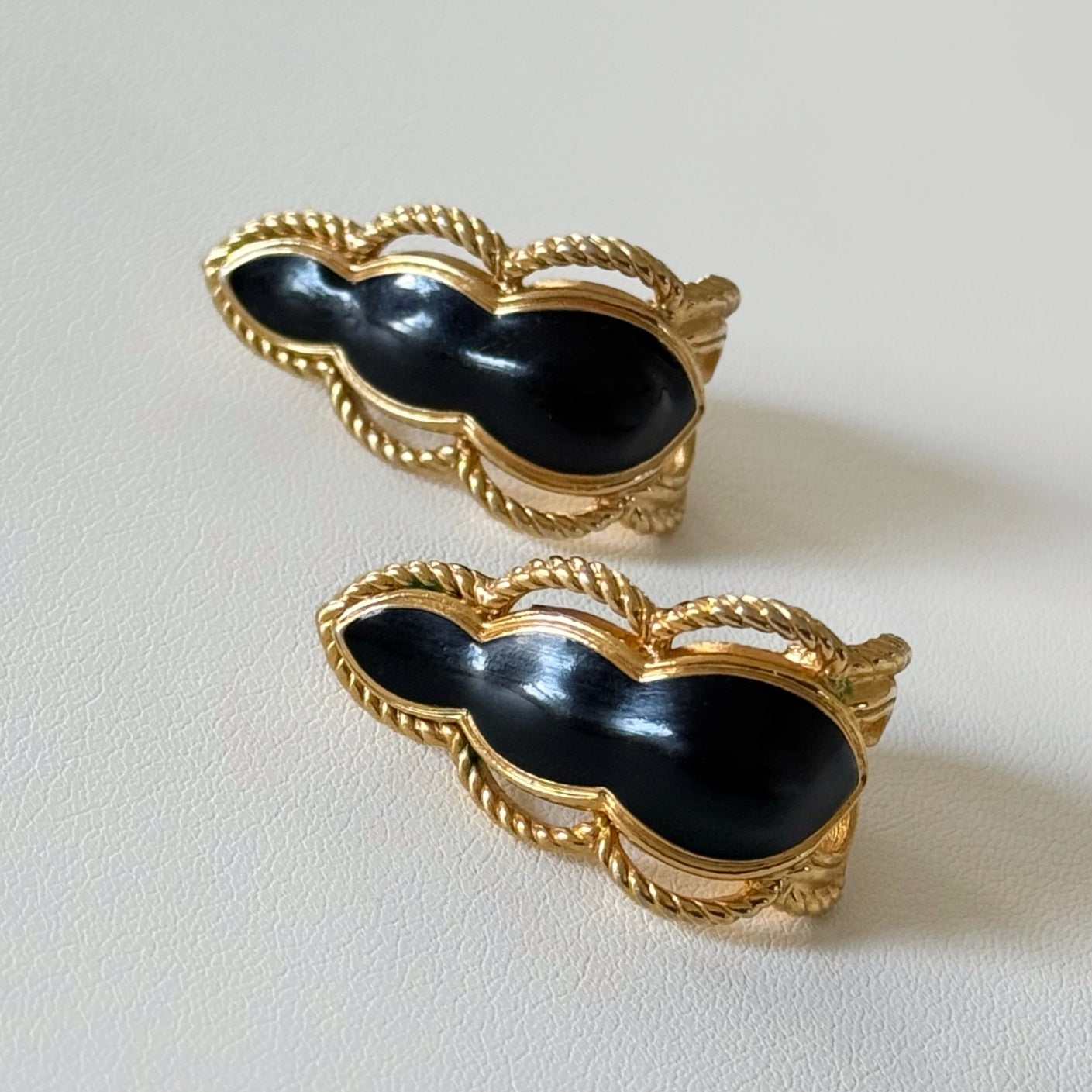 Vintage Gold-tone Black Enamel Earrings