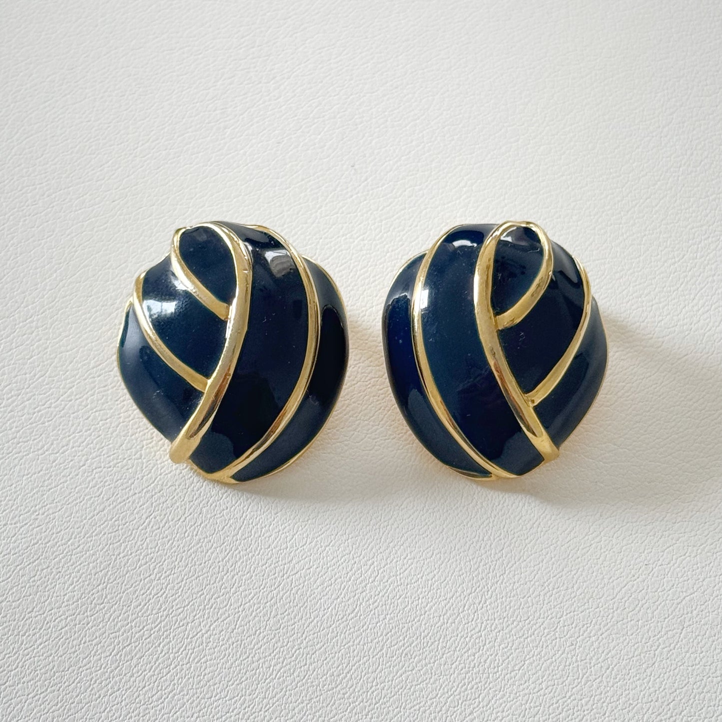 Vintage Gold-tone and Navy Clip Earrings