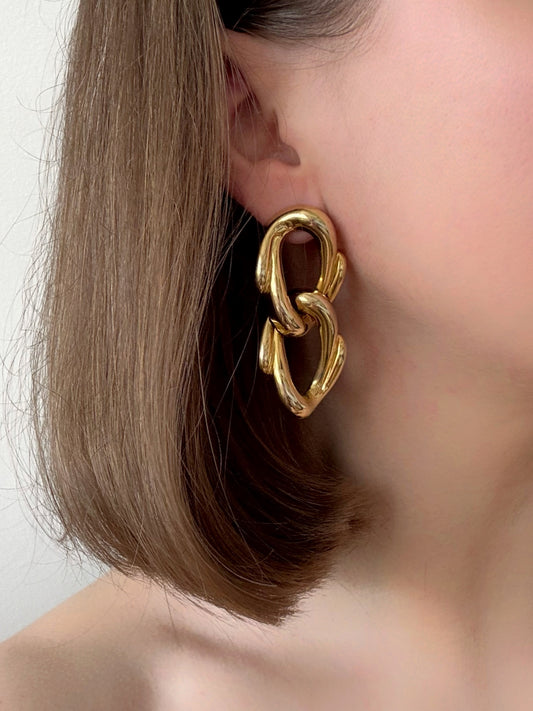 Vintage Large Chunky Chain-link Dangle Earrings