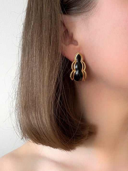 Vintage Gold-tone Black Enamel Earrings