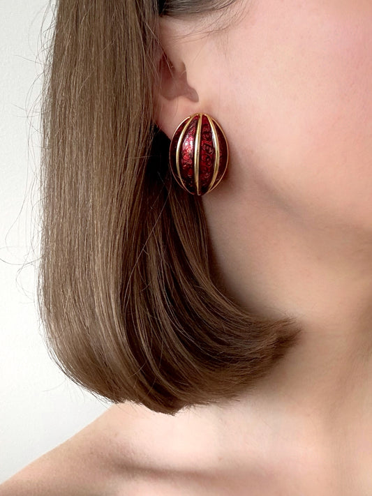 Vintage Red Gold Tone Clip Earrings