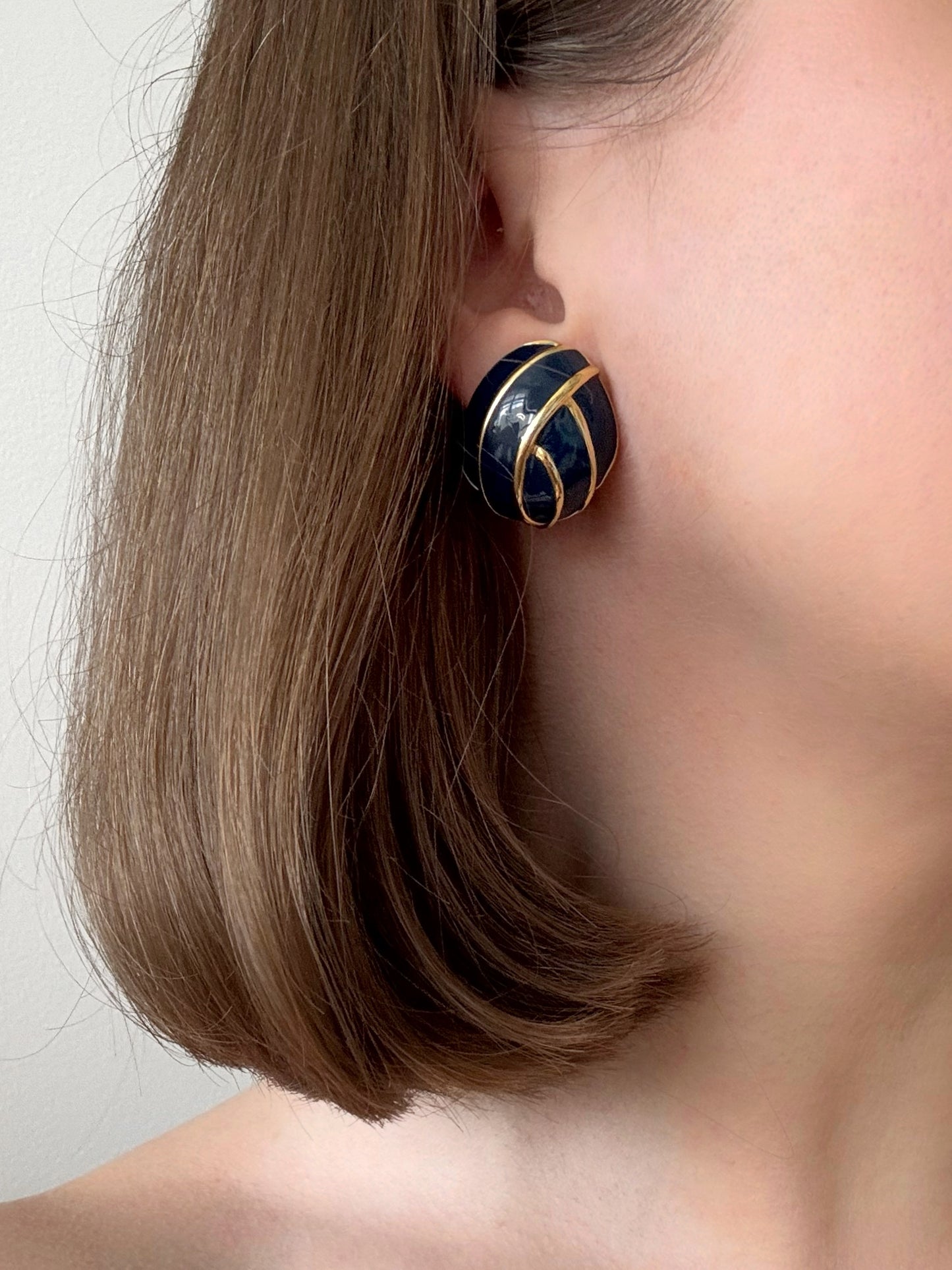 Vintage Gold-tone and Navy Clip Earrings