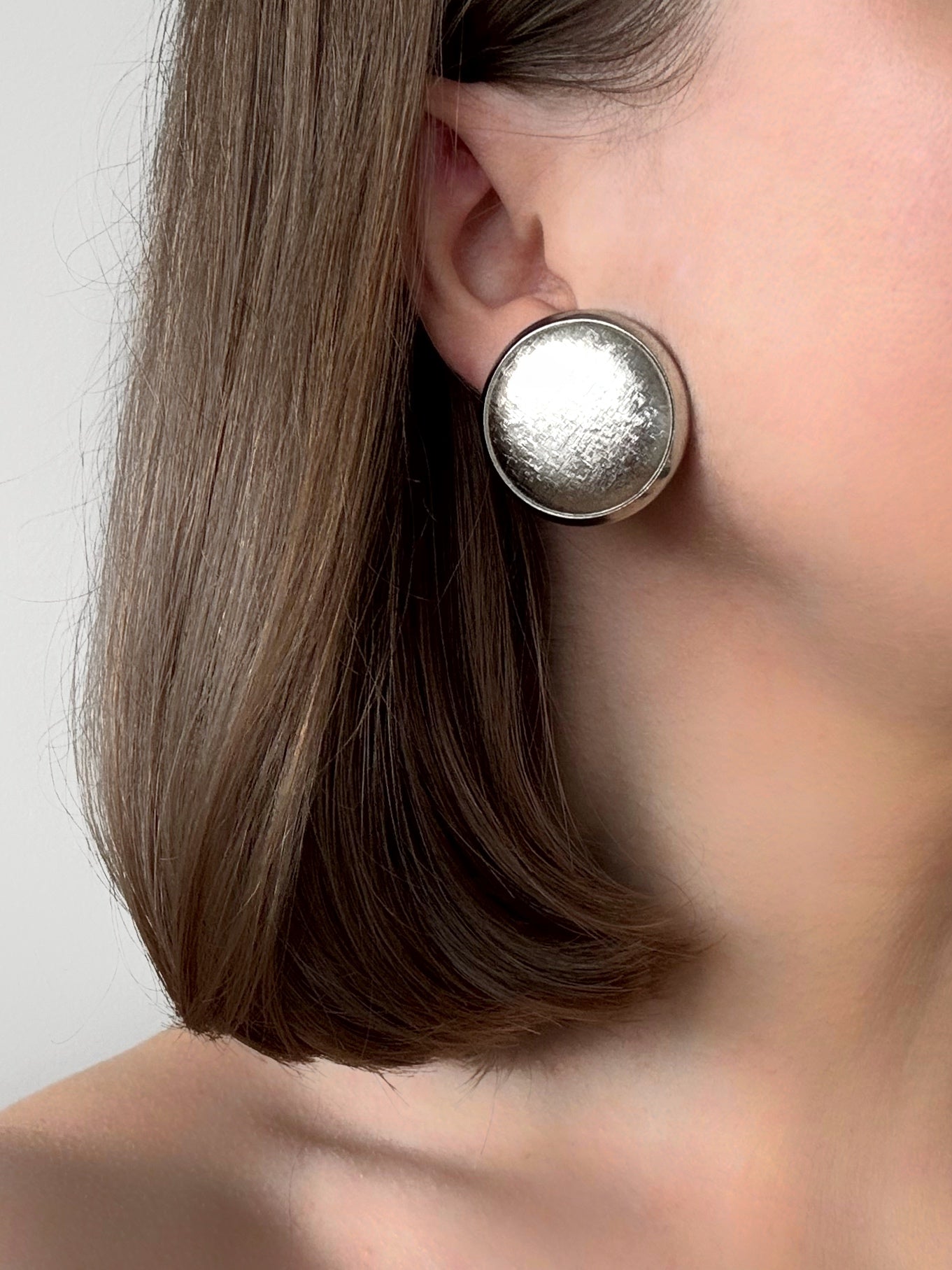 Vintage Silver-tone Dome Clip Earrings