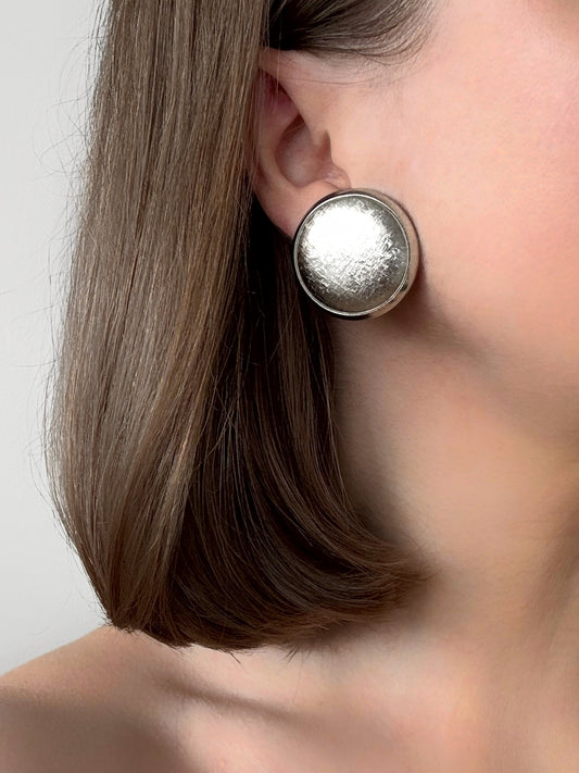 Vintage Silver-tone Dome Clip Earrings