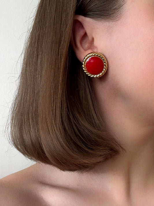 Vintage Red Circle Earrings