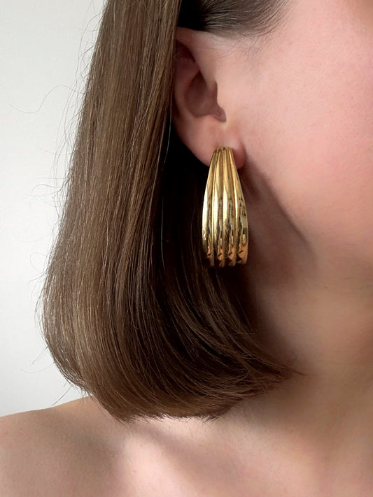 Vintage Large Gold-tone Hoop Clip Earrings
