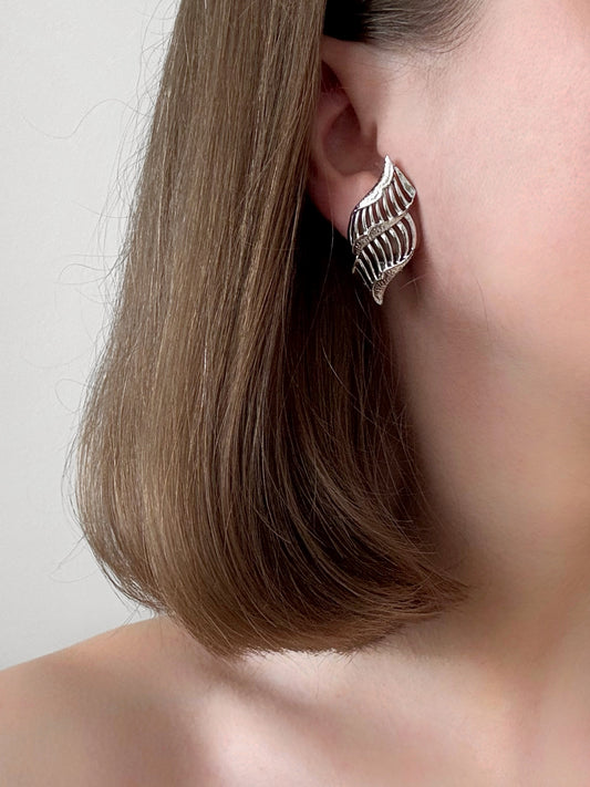 Vintage Silver-tone Swirl Clip Earrings