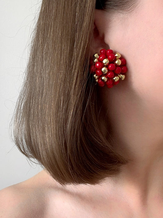 Vintage Starburst Red Clip Earrings