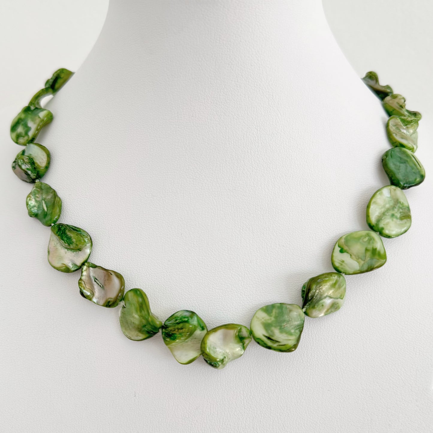 Vintage Set - Green Mother of Pearl Necklace & Earrings