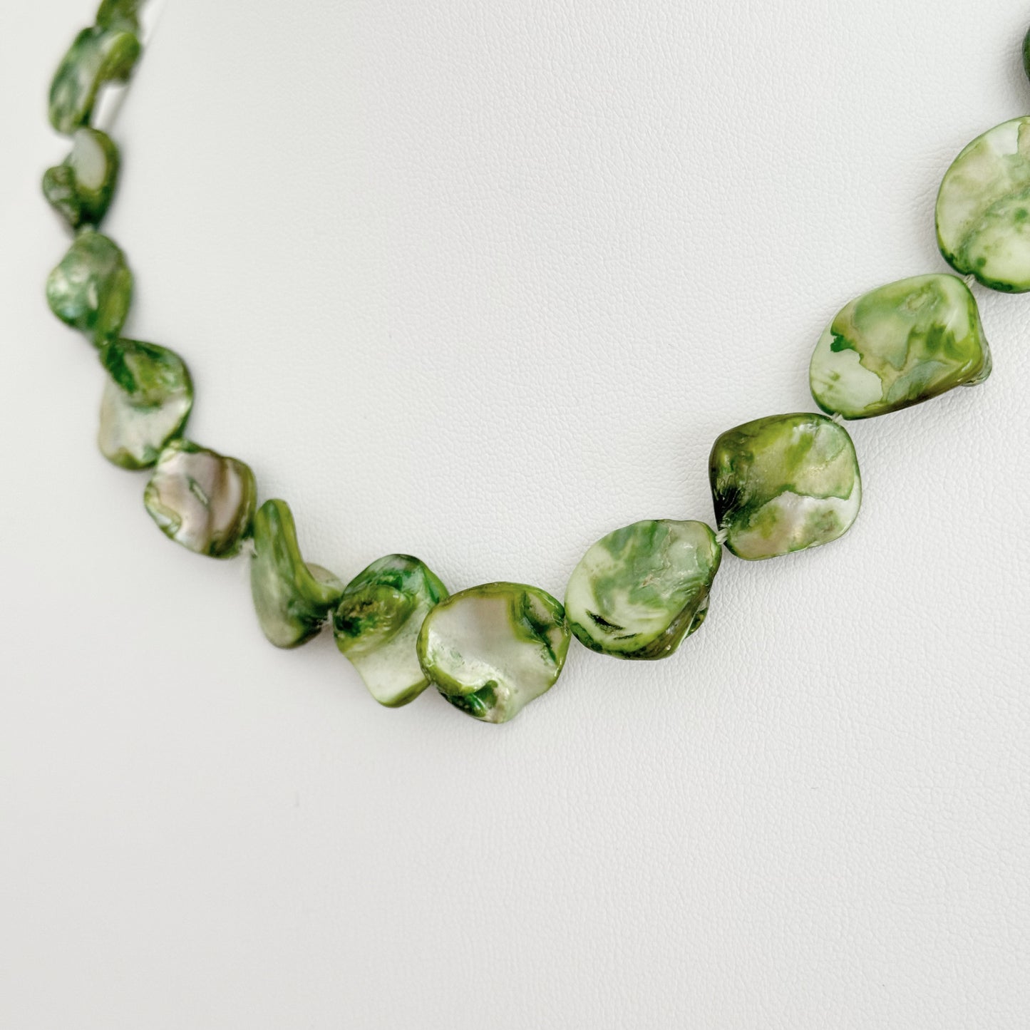 Vintage Set - Green Mother of Pearl Necklace & Earrings