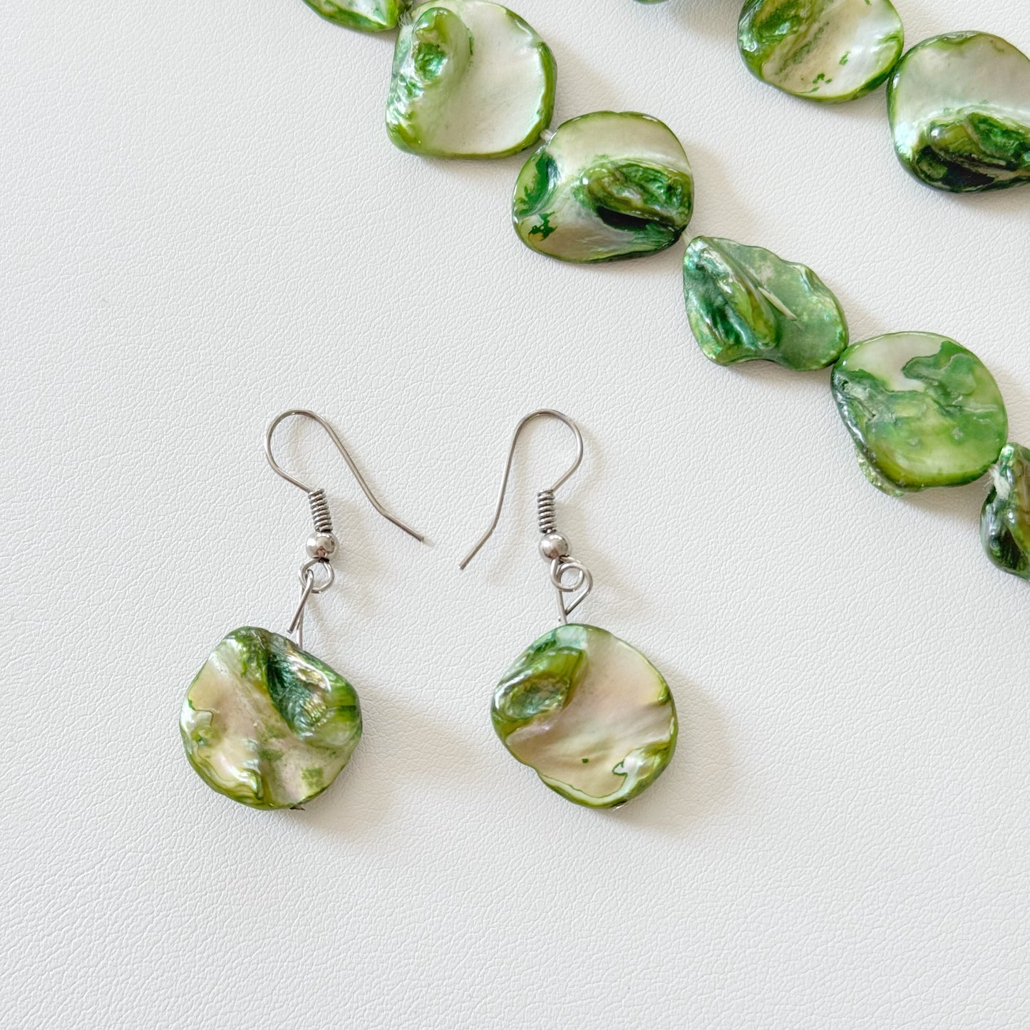 Vintage Set - Green Mother of Pearl Necklace & Earrings