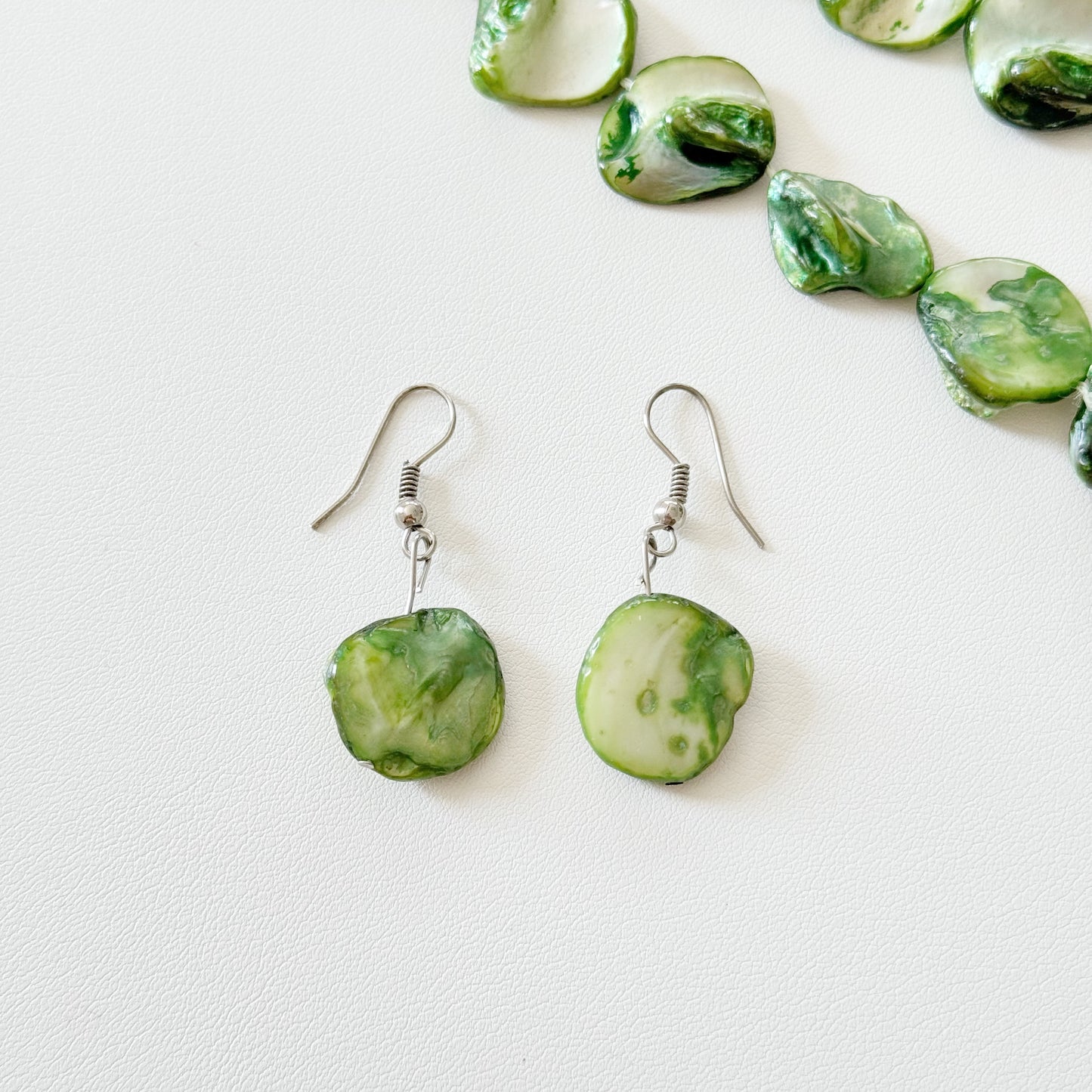 Vintage Set - Green Mother of Pearl Necklace & Earrings