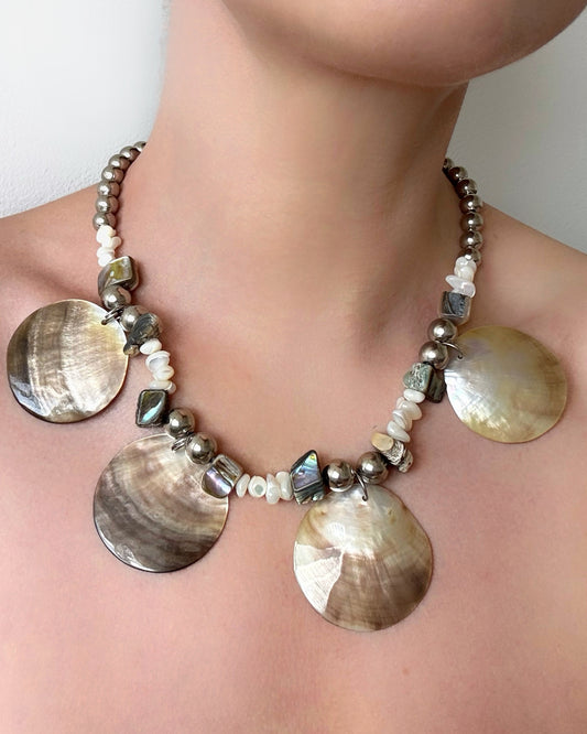 Vintage Abalone Shell Silver tone Necklace