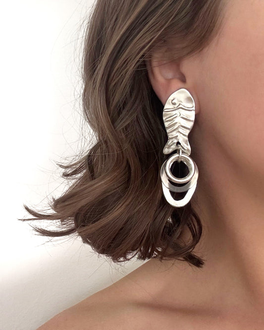 Vintage "Norma Jean" Silver tone Fish Earrings