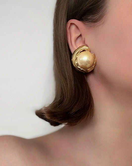 Vintage Pearl Gold Leaf Earrings