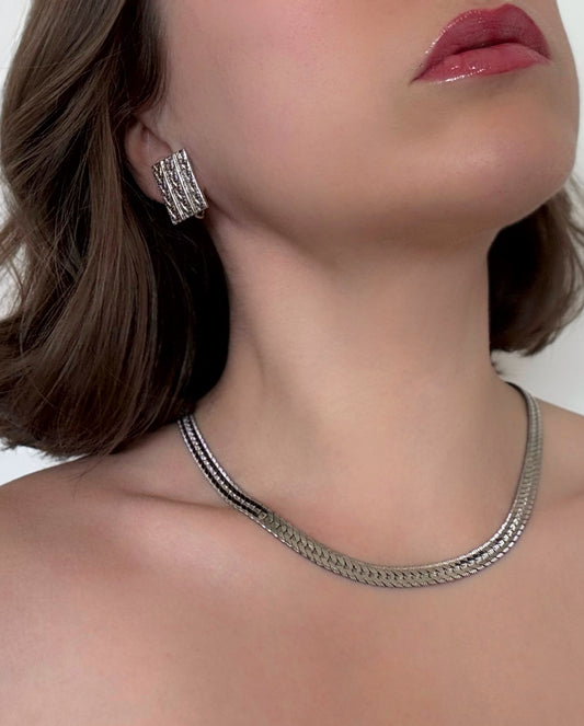 Vintage Set - "Trifari" Earrings + Snake-link Necklace