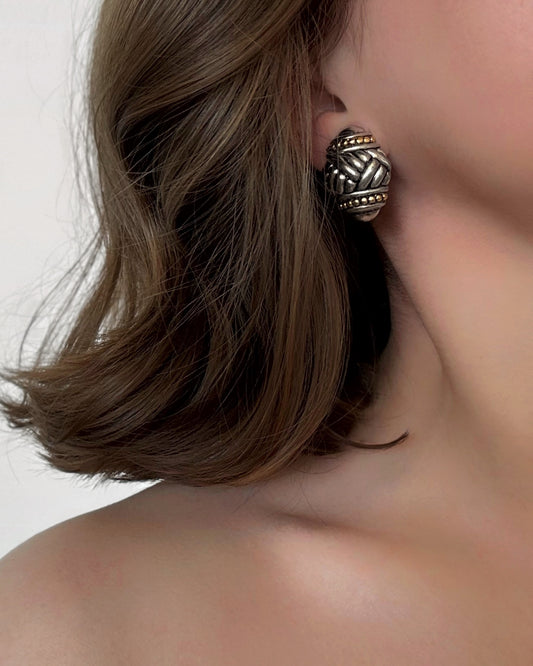 Vintage Metal Weave Dual Tone Earrings